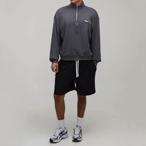 <b>Men</b> Quarter <b>Zip</b> Stand Collar Tracksuit Zipper <b>Pocket</b> Sweatshirt And Contrast Sweat <b>Shorts</b> 2 Piece Streetwear Set - Product Image 4