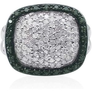 Anillo de Diamantes de 0.95 Quilates, Corte Redondo, Diamantes Naturales Blancos y Verdes, Plata de Ley, Halo, Anillo de Compromiso para Mujer - Product Image 1