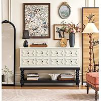 Console de Rangement JINXI en Bois Massif Style Rétro Français pour Salon, Entrée ou Couloir, Meuble de Rangement Étroit Crème