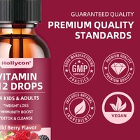 Liquide de 60 ml de vitamine B12 en gouttes, vente en gros, OEM, ODM, supplément alimentaire pour enfants, saveur de baies végétaliennes, multivitamines B12 liquide