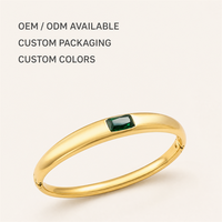 Bracelet jonc en acier inoxydable plaqué or 18 carats avec fermoir zircon émeraude, géométrique, tendance, unisexe, minimaliste, inaltérable, de luxe