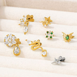 Toposh Clear Cz Bengelen Bloem Ster Slang Oor Stud Draadloze Zirkoon Lip 925 Sterling Zilveren Sieraden <span class=keywords><strong>Labret</strong></span> Piercing - Product Image 6