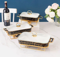 Chauffe-Plats Rectangulaire Créatif en Porcelaine Dorée Effet Marbre Style Européen Écologique pour Restaurants et Hôtels