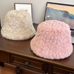 หมวกทรงบักเก็ตแฟชั่นหนานุ่ม อุ่นสบาย สไตล์เรียบง่าย สีพื้น สไตล์ชาวประมง สำหรับผู้หญิง - Product Image 3