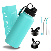 Haers 12oz/24oz/32oz/40oz/64oz Bouteille d'eau froide isolée en acier inoxydable à double couche pour sports de plein air avec couvercle