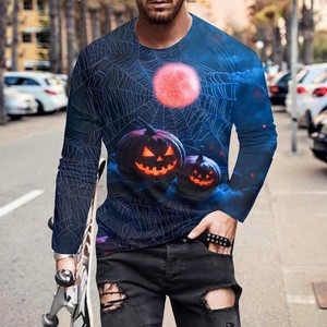 เสื้อยืดแขนยาวลายฟักทองฮาโลวีนสำหรับผู้ชาย พิมพ์ลายดิจิทัล 3 มิติ ทรงปกติ ผ้าถักโพลีเอสเตอร์ สวมใส่สบายๆ - Product Image 1