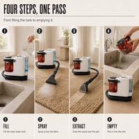 Machine commerciale de nettoyage de tissus et de tapis 3-en-1, réservoir propre de 1300ml, lavage à l'eau chaude et à la vapeur, puissance d'aspiration de 1200W 13KPa