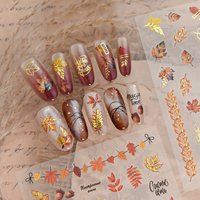Autocollants 3D en relief pour ongles, feuilles d'érable dorées, feuilles d'érable en feuille d'or, autocollants DIY pour ongles d'automne, vente en gros