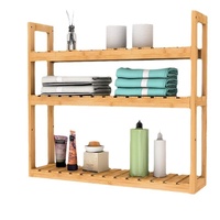 Étagère de rangement murale en bambou à 3 niveaux réglable, multifonctionnelle pour la maison, l'hôtel, écologique, logo personnalisé OEM