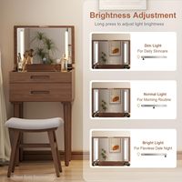 Table de toilette multifonctionnelle 3 en 1 avec miroir LED, bureau de maquillage en bois, table de chevet et bureau de travail