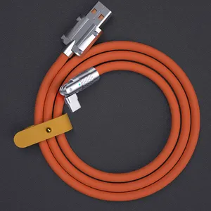 180 Rotatable Super Fast Charging Cable 120W 6A Game Fast Charging Cable For Samsung Xiaomi USB Liquid Silicone Bold Data Line