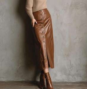 W0917 - Gonna Lunga Marrone Sexy con Spacco Alto e Bottoni, con Tasche, Abbigliamento Donna Moda Primavera Estate 2026 - Product Image 4