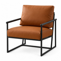 Fauteuil lounge moderne en similicuir ZZL avec structure en métal noir et assise rembourrée pour salon, réception d'hôtel