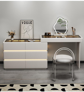 <span class=keywords><strong>Commode</strong></span> de chambre à coucher moderne de luxe avec miroir éclairé par LED Crème <span class=keywords><strong>et</strong></span> <span class=keywords><strong>noir</strong></span> Armoire à vasque minimaliste One Piece - Product Image 6