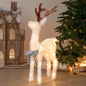 Large Christmas Reindeer Elk Christmas Decorations Detachable Flocking Led Lights Luminous Elk A Family Of 3