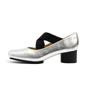 Elegantes Sandalias Plateadas de Tacón Cuadrado con Punta en Cuero Sintético, Cierre con Banda Elástica, Tacón Medio, para Todas las Temporadas - Product Image 1