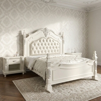 Ensemble de lit ivoire français 3 pièces avec cadre capitonné diamanté doré argenté et 2 tables de chevet, tailles Queen, King, Cal King pour hôtel