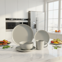 Service de table en grès élégant d'Europe |   Service de 4 assiettes et bols en céramique grise |   Lave-vaisselle et four compatibles pour la maison et les hôtels