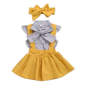 Robes d'été en coton pour enfants, filles, femmes, dames, ensembles de 2 pièces avec nœud papillon et bandeau - Product Image 1