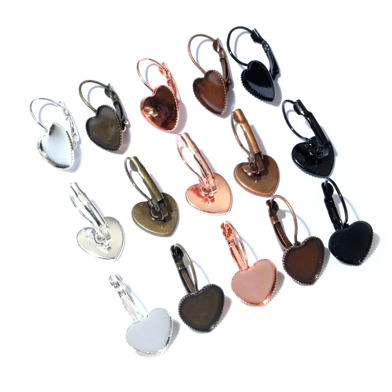 10pcs/lot 12mm Heart French Lever Back Earrings Blank Base Setting Fit 12mm Heart Cabochons DIY Earring Bezel Trays DIY Findings