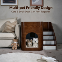 Maison pour animaux de compagnie en bois avec coussin moelleux, cage intérieure en bois massif pour chiens de petite à moyenne taille, lit pour animaux de compagnie à deux étages