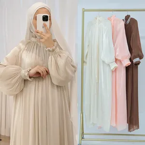 2024 Islamic Clothing Turkey Dubai Abayas For Muslim Women Exquisite Solid Color Lace Up Dress