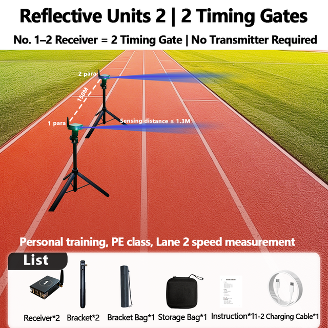 2026Infrared Photoelectric Gate Sprint Timer, High Precision 0.001s, Track and Field Training Device, Reflective Type 2