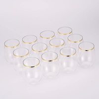 Lunettes à vin en plastique, 2/16OZ, à bordure en or, en forme d'œuf, flûtes, verres à vin rouge