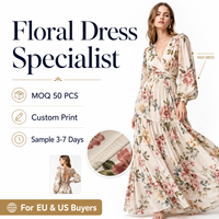 Fabricant de robes florales personnalisées pour femmes, robe maxi en viscose imprimée, robe d'été à fleurs, vêtements décontractés pour femmes, vêtements de détente, vêtements pour femmes, usine OEM ODM