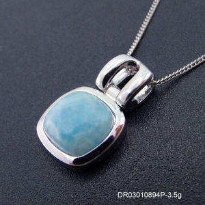 Pendentif en Larimar véritable de forme coussin, cabochon dominicain, argent sterling 925, pierre précieuse naturelle - Product Image 3