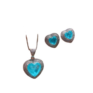 Fashion Eco-friendly Copper 9*9MM Blue Zircon Pendant and <b>Earrings</b> <b>Set</b> High End Heart Shaped Jewelry <b>Sets</b> for Women - Product Image 1