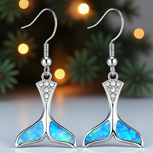 Cute <strong>Fish</strong> Tail Pendant Drop <strong>Earring</strong> Blue Fire Opal Stone Mermaid Dangle <strong>Earrings</strong> for Women Vintage <strong>Silver</strong> Color Wedding Jewelry - Product Image 3