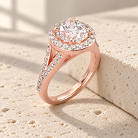 Bague de fiançailles en or rose massif 10K/14K/18K avec halo personnalisé et diamant de laboratoire taille ronde 0,5-3 carats, certifié IGI VS VVS