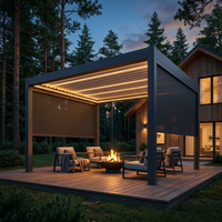 Pergola en aluminium robuste à énergie solaire avec enceintes Bluetooth intégrées et lumières LED RGB, idéale pour les fêtes en extérieur sur balcon