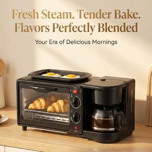 Station petit-déjeuner multifonctionnelle 3-en-1 : Four grille-pain électrique, cafetière et plancha - Product Image 4