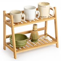 Support de tasses à café en bambou à 2 niveaux écologique, organisateur de service à thé Matcha, étagère de rangement pour tasses de cuisine, présentoir de comptoir