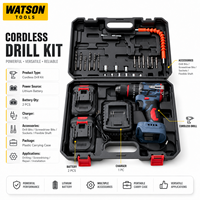 Kit de perceuse électrique sans fil en gros avec batterie au lithium, embouts, douilles, tige flexible et mallette à outils