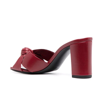 Mules Élégantes Bordeaux à Talon Carré Personnalisable pour Femme, Sandales à Gros Talon Nœud et Chaussures à Talon Haut Confortables