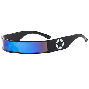 Shield Sunglasses <b>Mirror</b> Lenses UV400 Punk Style Unisex Adult Parties Fashion <b>Star</b> Design - Product Image 1