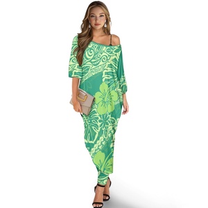 Completo Due Pezzi Casual di Alta Qualità per Donna, Stile Tribale Polinesiano Samoano con Stampa <span class=keywords><strong>Elei</strong></span>, Top Lungo a Spalle Scoperte - Product Image 5