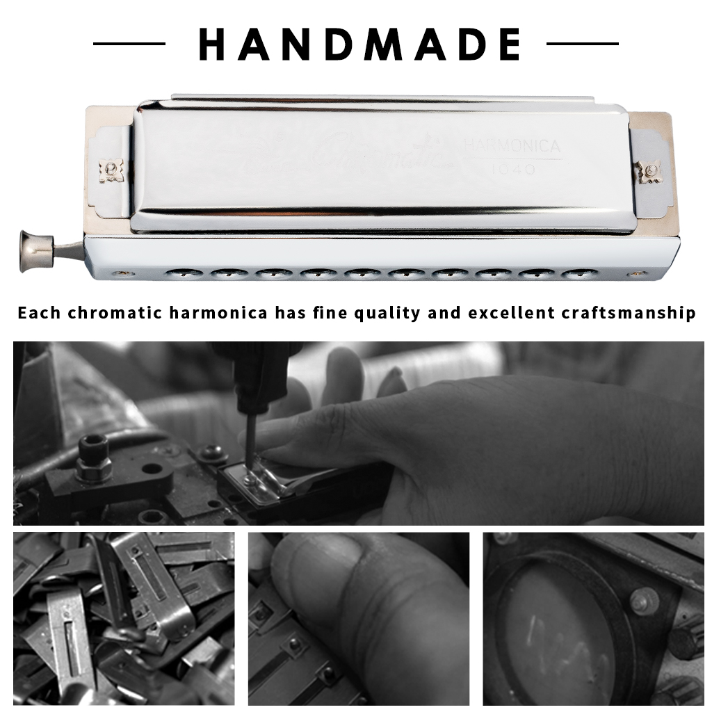 Professionele chromatische harmonica met 10 gaten, 40 tonen, do-sleutel, muziekinstrumenten voor volwassenen, harmonica's voor volwassenen, professionele spelers, studenten en beginners (zilver Professionele chromatische harmonica met 10 gaten, 40 tonen, do-sleutel, muziekinstrumenten voor volwassenen, harmonica's voor volwassenen, professionele spelers, studenten en beginners (zilver