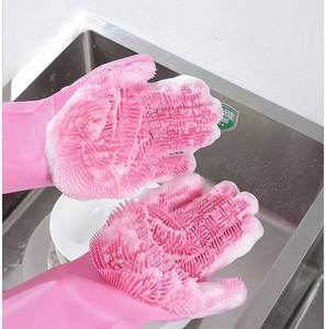 Gants de lavage en silicone, éponges de nettoyage en caoutchouc pour le toilettage des animaux et la vaisselle, avec brosses intégrées - Product Image 4