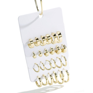 Lot de 6 paires de boucles d'oreilles créoles en laiton couleur or 14K, boucles d'oreilles simples à boucle large, polyvalentes pour le quotidien, vente en gros usine. - Product Image 6