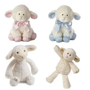 cheap cute plush sheep toy with blue ribbon custom soft plush baby stuffed toy lamb
