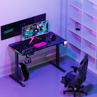 Bureau de jeu PC électrique ergonomique moderne à double moteur avec LED RGB, hauteur réglable, plateau pliable automatique et assemblable