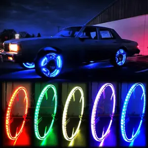 17 zoll LED Wheel Ring Light Kit RGB Blue-zahn Control With Double LED Illuminated Rim Wheel Ring Lights