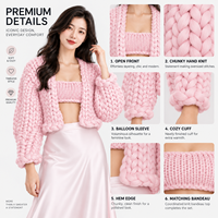 FNJIA Cardigan en laine épaisse 100 % tricoté à la main pour femme, manches lanternes, pull d'hiver épais pour usage quotidien, fournisseur OEM personnalisé