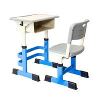 Ensemble moderne de bureau et chaise d'école en métal avec barre transversale, table d'étude à colonne unique avec boîte à livres, mobilier de classe robuste à base en T