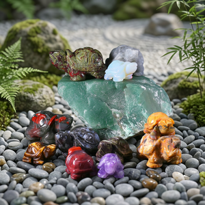 Carved Jade Turtle Figurines Collection Feng Shui Animal Print Round Carving Art Decor Irregular Shape <b>Crystal</b> Crafts - Product Image 2