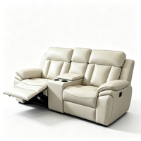 Fauteuil inclinable électrique moderne en cuir deux places, ergonomique, réglable, extensible, position allongée, commande par boutons, console, porte-gobelets